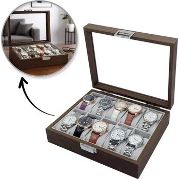 Box na hodinky Flamenco Mystique Krabička na 10 hodinek, pouzdro, organizér se skleněným uzávěrem 26x21cm PDMDF05