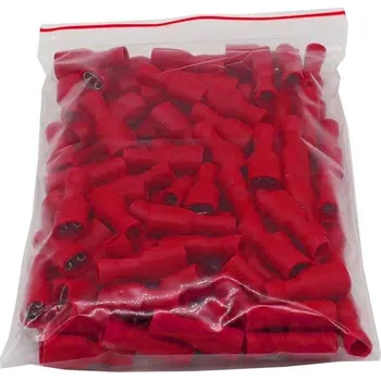 Síťový kabel Faston-zdířka 4,8mm červená, kabel 0,5-1,5mm2, plná izolace, bal.100ks