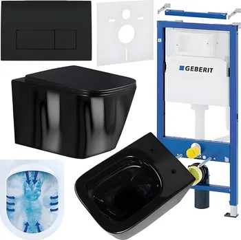 Klozet BPS-koupelny Podomítkový modul Geberit DuoFix s WC mísou RN-BL-RIM-03 + ovládací tlačítko Delta 50 černá lesk