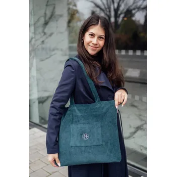 Kabelka Manšestrová taška Shopper nefritová