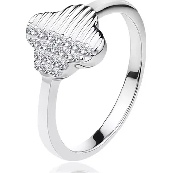 Prsten Stříbrný prsten 925 - čtyřlístek s vroubkováním a čirými zirkony - Velikost: 51