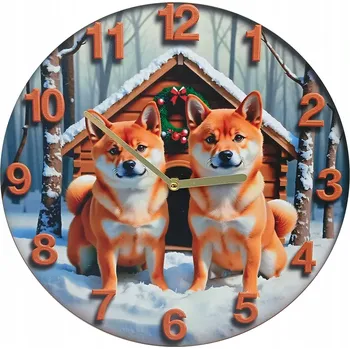 Hodiny Nástěnné hodiny 30 cm - Zimní Shiba Inu
