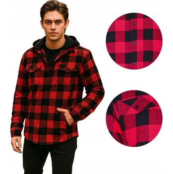 Pánské oblečení PÁNSKÁ ZATEPLENÁ KOŠILE S KOSTKOVANÝM VZOREM S KAPUCÍ KOŠILOVÁ BUNDA vel. XXL