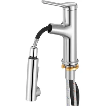 Vodovodní baterie Vevor Umyvadlová jednoruční baterie vysouvací, 1/3-otvor, broušený nikl