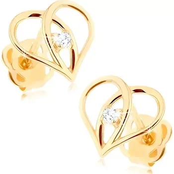 Náušnice Puzetové náušnice ze zlata 585 - kontura srdce s překříženými liniemi, zirkon