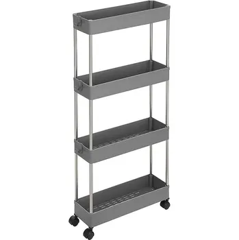 regál SongmicsHome Regál na kolečkách SLIM, 4 úrovně, 12,5x40x86cm, sivá