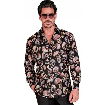 Pánská košile ČERNÁ KOŠILE S LEBKAMI PÁNSKÁ HALLOWEEN L/XL