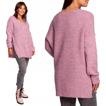 Podprsenka EU L/XL BK087 Dlouhý svetr s výstřihem a rozparky