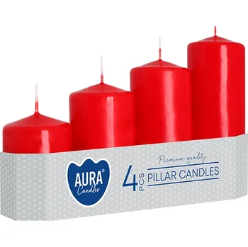 Svíčka Adventní svíčka Aura – červené / 4 ks / 48 × 70–130 mm