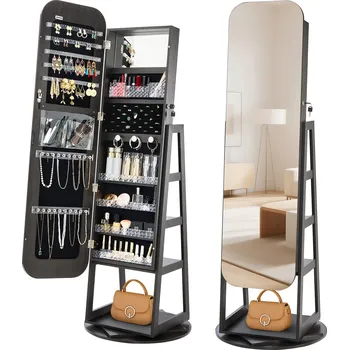 Šperkovnice VEVOR Šperkovnice otočná o 360°, výška 1600 mm, zrcadlo v celé délce s úložným prostorem, otočný stojanový organizér na šperkovnice, uzamykatelné dveře se 2 klíči, kapsičky na příslušenství a úložné police