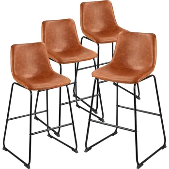Vevor Barové židle sada 4, 65 cm, pu kůže, opěrka, kovové nohy, hnědé