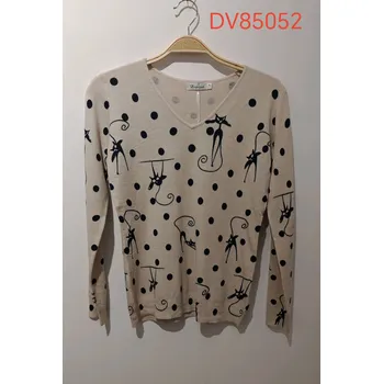 Dámský svetr Svetřík s potiskem Damod DV85052 barva: béžová, velikost: S/M