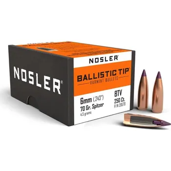 Příslušenství pro sportovní střelbu Střely Nosler Ballistic Tip Varmint 6mm, dia .243 70grs (250 ks)