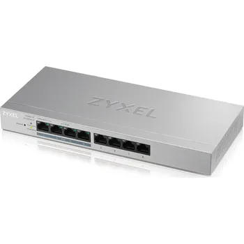Síťový prvek Zyxel GS1200-8HP, 8-port Desktop Gigabit Web Smart switch: 8x Gigabit metal, 4x PoE (802.3at, 30W), PoE Power budget 60W