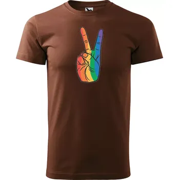 Pánské tričko Sablio Tričko s potiskem Love & Peace - hnědé S