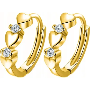 Náušnice ZLATÉ NÁUŠNICE SRDÍČKA KRUHY POZLÁCENÉ STŘÍBRO 925