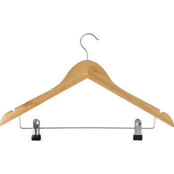 Věšák DŘEVĚNÉ VĚŠÁKY SE ZÁVĚSNOU TYČÍ A KLIPY ŽABKY DO SKŘÍNĚ x5