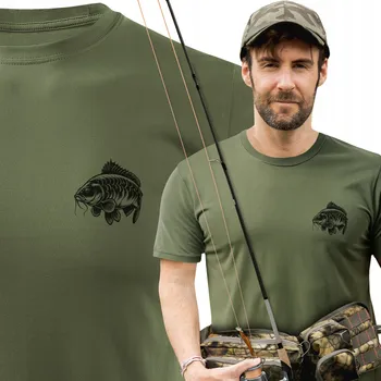 Pánské tričko Tričko pro rybáře, khaki rybářské tričko s potiskem vel L