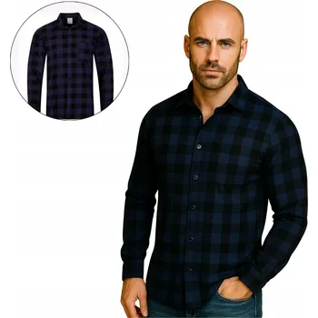 Pánská košile LEŽÉRNÍ PÁNSKÁ KOSTKOVANÁ KOŠILE MÓDNÍ POHODLNÁ BAVLNĚNÁ NAVY vel. L