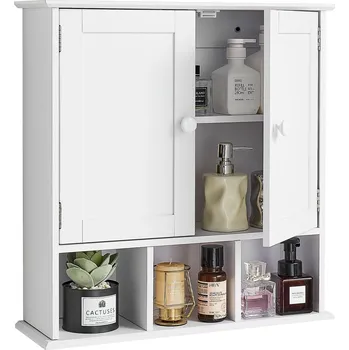Koupelnový nábytek Vevor Koupelnová nástěnná skříňka nad wc, 2 dveře, nastavitelná police, bílá