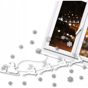 Vánoční dekorace Sada vánočních Naklejek na szybę okno śnieżynki sanie – vánoční dekorace