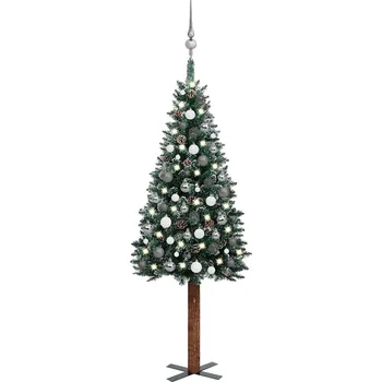 Vánoční stromek vidaXL Úzký vánoční stromek s LED a sadou koulí zelený 150 cm