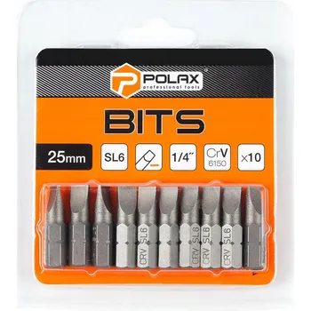 Bit Sada bitů 25mm, SL6 1/4", ocel 6150CRV (10 ks) Polax