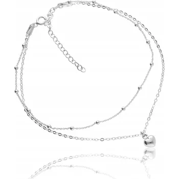 Náramek Stříbrný náramek na nohu s kuličkami, článkovým řetízkem a srdíčkem, Ag 925