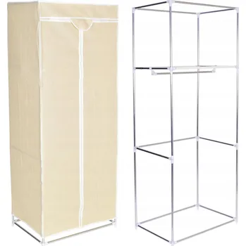 Šatní skříň SKŘÍŇ ŠATNÍ SKŘÍŇ LÁTKOVÁ SKLÁDACÍ NA OBLEČENÍ VĚŠÁK POLICE BÉŽOVÁ