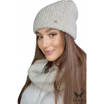 Čepice VELBLOUDÍ zimní SET ČEPICE a NÁKRČNÍK VLNĚNÝ Polský set Kamea LAMIA