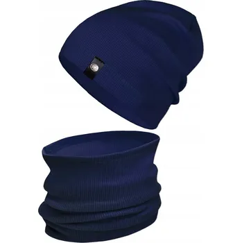 Čepice Tmavě modrý komplet ČEPICE + NÁKRČNÍK tuba PRUH podzim jaro vel. 48-56