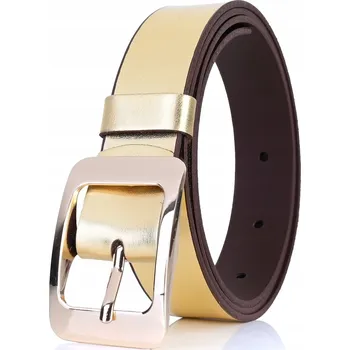 Opasek KOŽENÝ Dámský Pásek 3 cm ZLATÁ PŘEZKA Zlatý