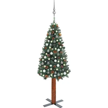 Vánoční stromek vidaXL Úzký vánoční stromek s LED a sadou koulí zelený 180 cm PVC