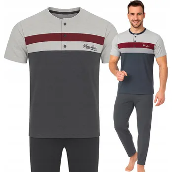 Pánské pyžamo Pánské pyžamo bavlněné krátký rukáv dlouhé kalhoty 100% BAVLNA Šedé *XXL