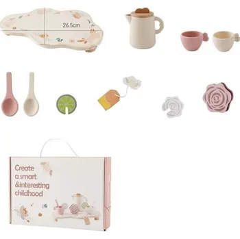 Dětská kuchyňka Dřevěná Montessori čajová sada pro děti Konvice s 2 hrníčky podnosem a lžičkami BPA Free vzdělávací hračka pro batolata kuchyňské doplňky