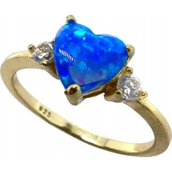 Prsten PRSTÝNEK DÁMSKÝ STŘÍBRNÝ POZLÁCENÝ ZLATO 935 OPÁL MODRÝ SRDÍČKO VELIKOST 12