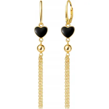 Náušnice Zlaté náušnice 925 Dlouhé Visací Řetízky Srdíčka Stříbro 925 Pozlacené