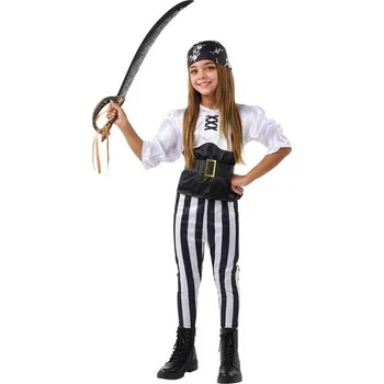 Karnevalový kostým Funiglobal - Kostým pruhovaný pirát pro dívky - Kolekce Černá a Bílá - 5-6 years