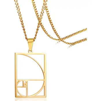 Přívěsek Ocelový geometrický přívěsek Fibonacciho spirála - Zlatý řez - Model BEZ ŘETÍZKU (pouze přívěsek)