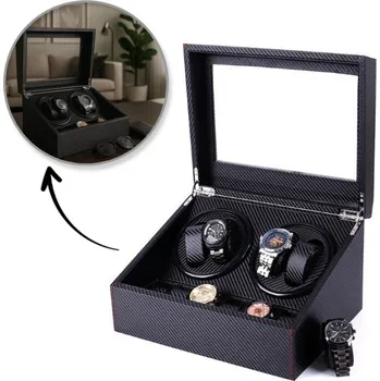 Box na hodinky Flamenco Mystique Automatický nátahovač hodinek, vitrína, karbonová černá 31x24x18cm PD105