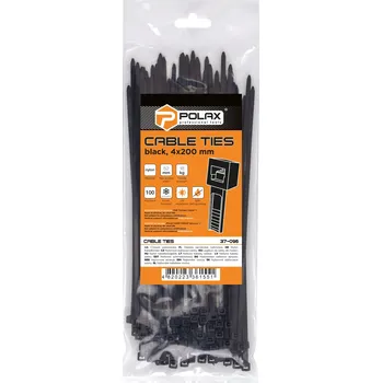 Organizace kabelů Stahovací páska, vázací pásek (trytytka) nylonová černá 4 x 200 mm, 100 ks Polax