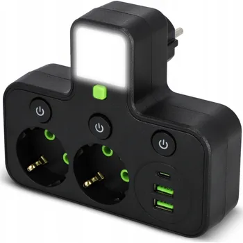 Napájecí kabel Prodlužovací Kabel Zásuvková Lišta Rozbočka 230V, 3x USB + lampa