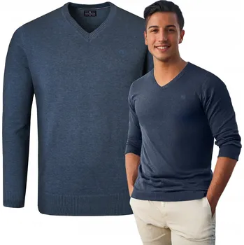 Pánský svetr Pako Jeans elegantní svetr s výstřihem do V, bavlněný, modrý, výstřih do V, velikost L