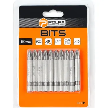 Bit Sada bitů 50mm, PZ2 1/4", ocel 6150CRV (10 ks) Polax