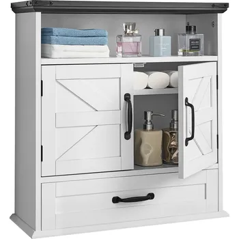 Koupelnový nábytek Vevor Koupelnová nástěnná skříňka 2 dvířka, nastav. pol., nad wc, bílá