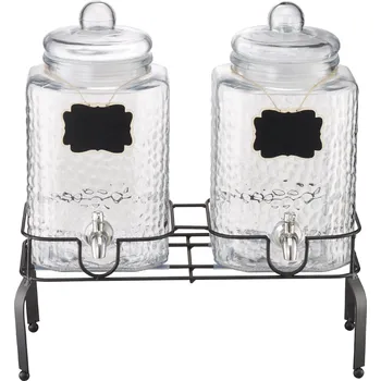 Dávkovač nápoje Vevor Skleněný dávkovač 2×5.5L s kovovým stojanem a nerezovým kohoutkem