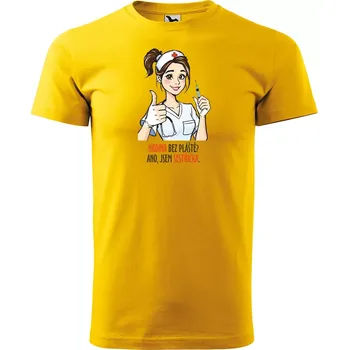 Pánské tričko Sablio Tričko s potiskem pro zdravotní sestru Hrdina bez pláště? Ano, jsem sestřička - žluté 2XL