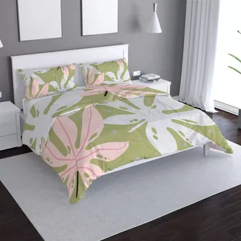 Povlečení Sablio Povlečení Bílé a růžové listy - 140x200 / 90x70