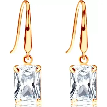 Náušnice Zlaté náušnice 585, blýskavý zirkonový obdélník čiré barvy, háčky