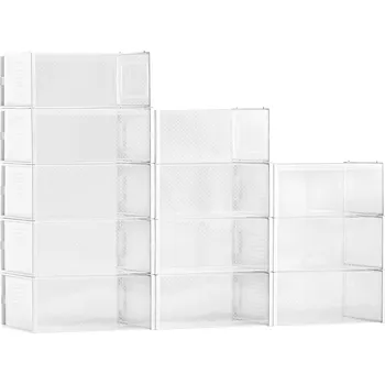 Vevor Krabice na boty 12 ks stohovatelné, pro US 11, s bílým rámem